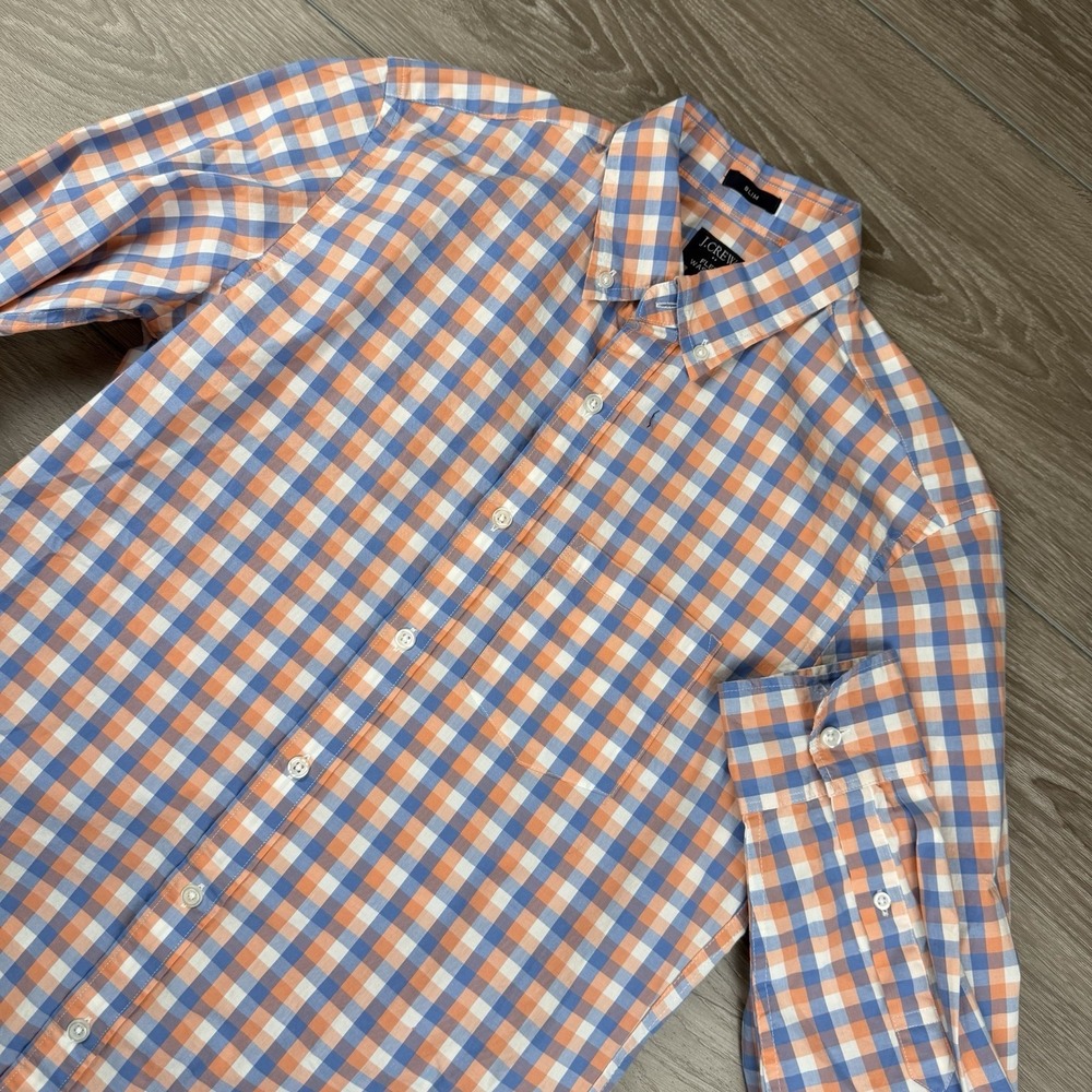 J Crew Men's Slim Fit Flex Washed Plaid Button Up Shirt Orange Blue‎ Small
